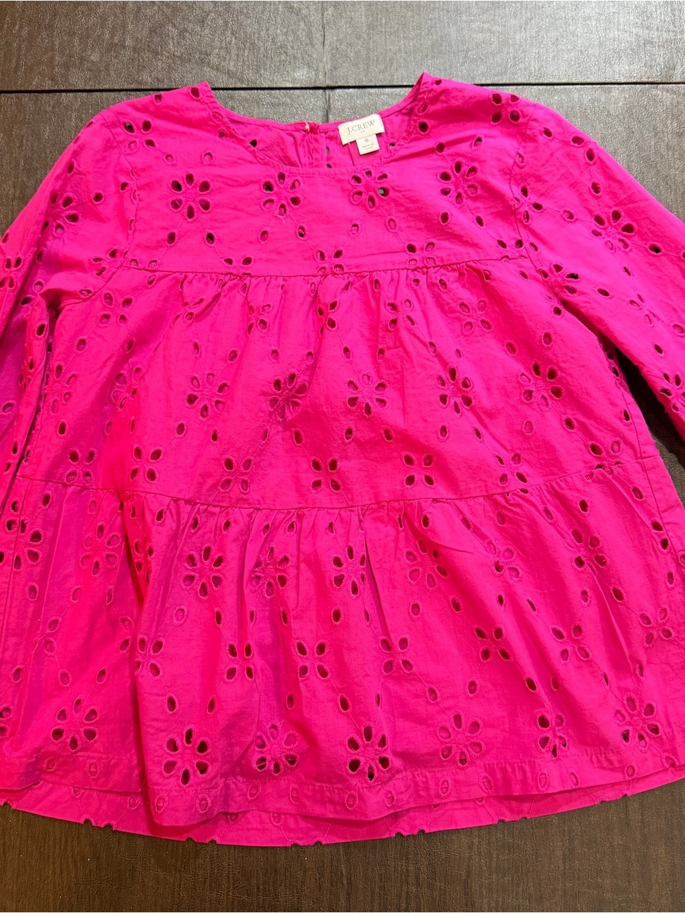 J. Crew Bright Pink Eyelet Tiered Top